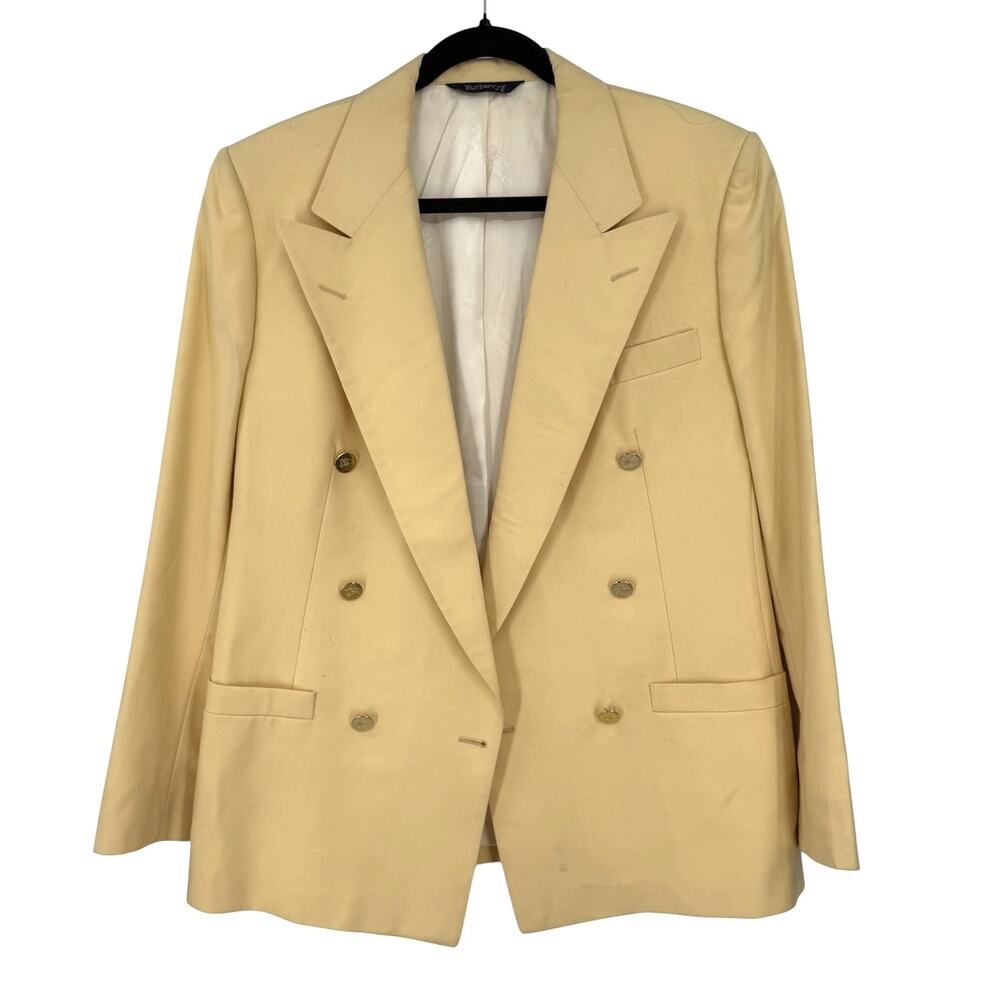 Burberry's VINTAGE '70s L Butter Yellow Gold Button Double Breasted Wool Blazer - Picture 2 of 11